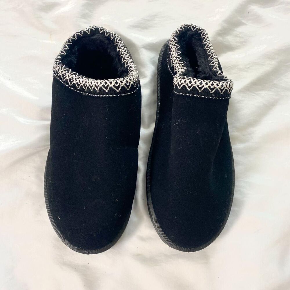 NEW Black White Trim Cozy Platform Embroidered Clog Slippers / Mules US 9 - Picture 2 of 5